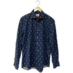 OppoSuits Men's Christmas Tree Shirt Button Up Navy Blue Long Sleeve Sz L